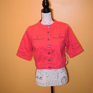 One World Cropped short sleeve Denim Jacket NWT